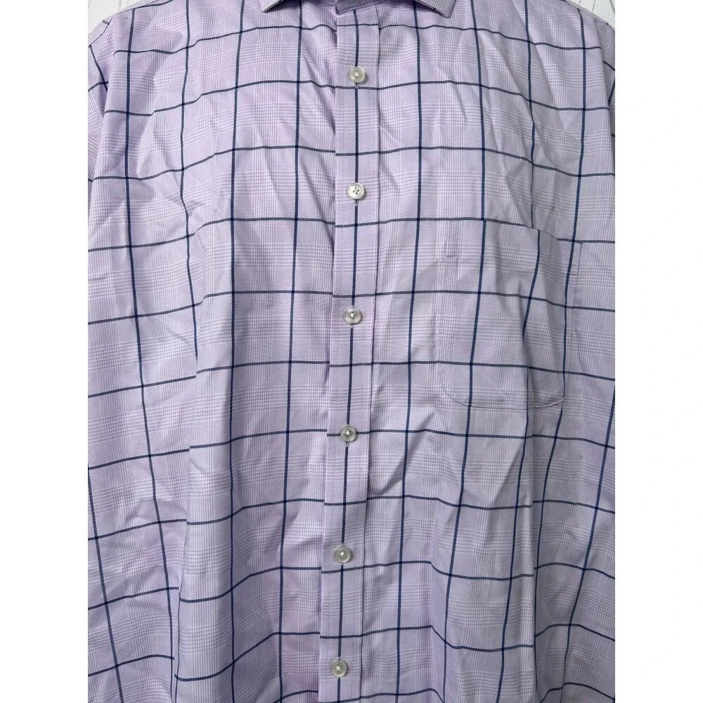 Tasso Elba Purple Navy‎ Plaid Button Up Shirt Men's 16-16.5 Large